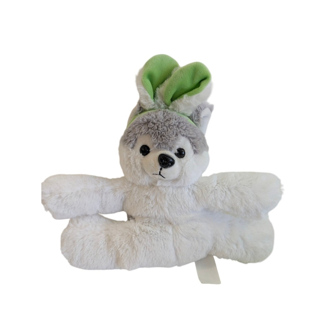 HugFun‎ Husky Dog Plush with Green Bunny Ears Easter Grey White Stuffed Animal